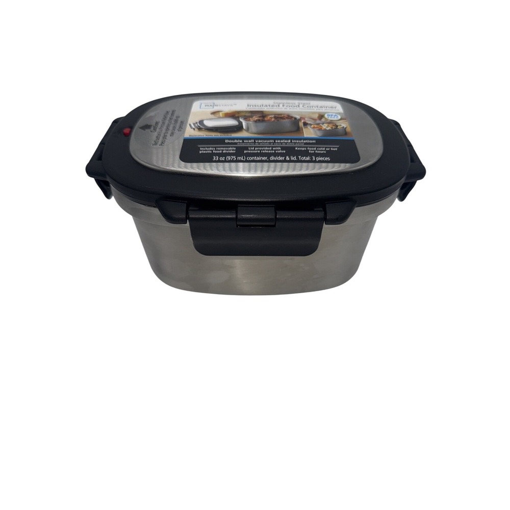 33‎ Oz Rectangular Insulated Food Container Stainless Steel Removable Divider